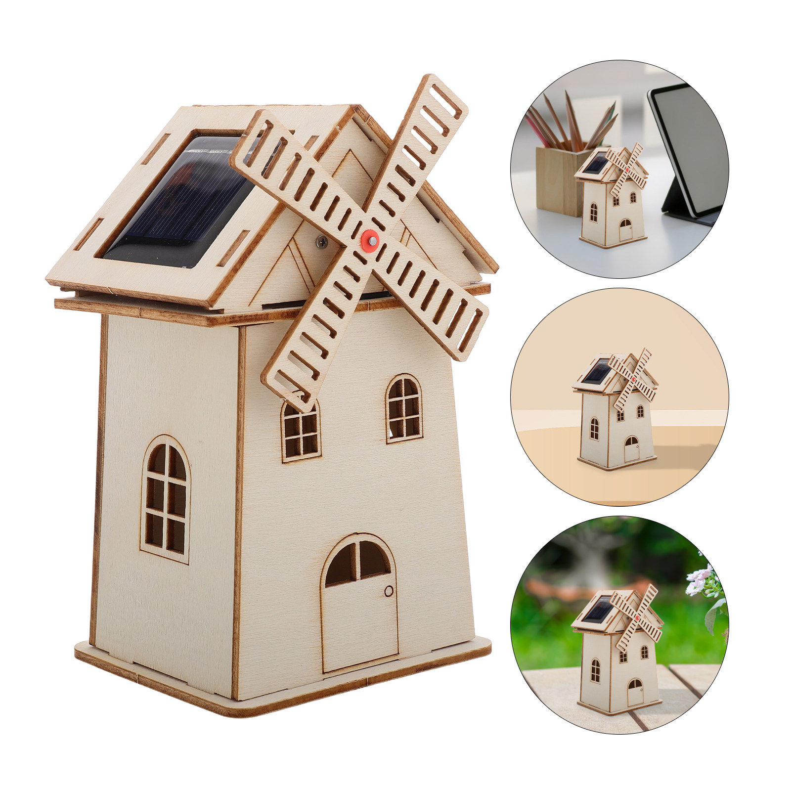 Renewable Energy For Kids - Unfinished Solar Windmill House Ornament Wooden